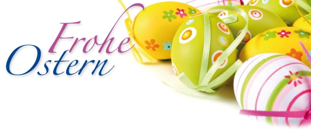Ostereier und Spruch Frohe Ostern